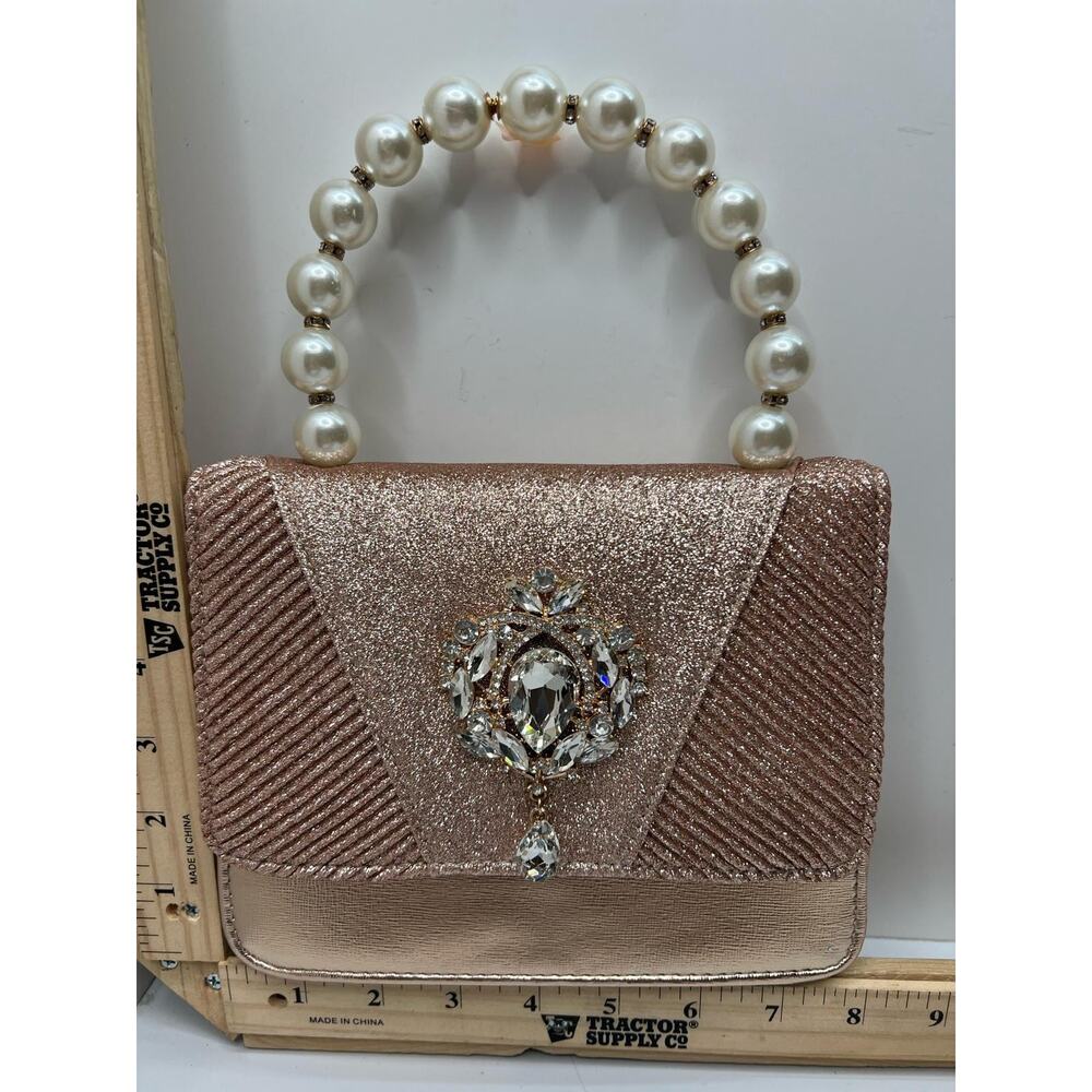 Handbag Women's Rose Gold Glitter Pearl Faux Leather Chain Strap Crossbody Bag